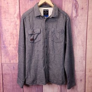 KAVU Button Shirt long Sleeve Herringbone Blue Gray Pocket Hike Camp Size Large